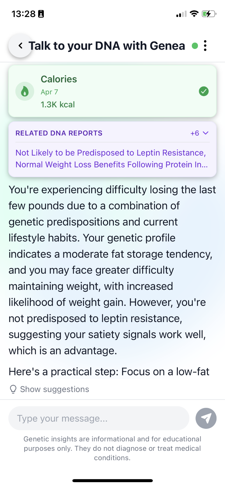 Pangenea app metabolism insight screen