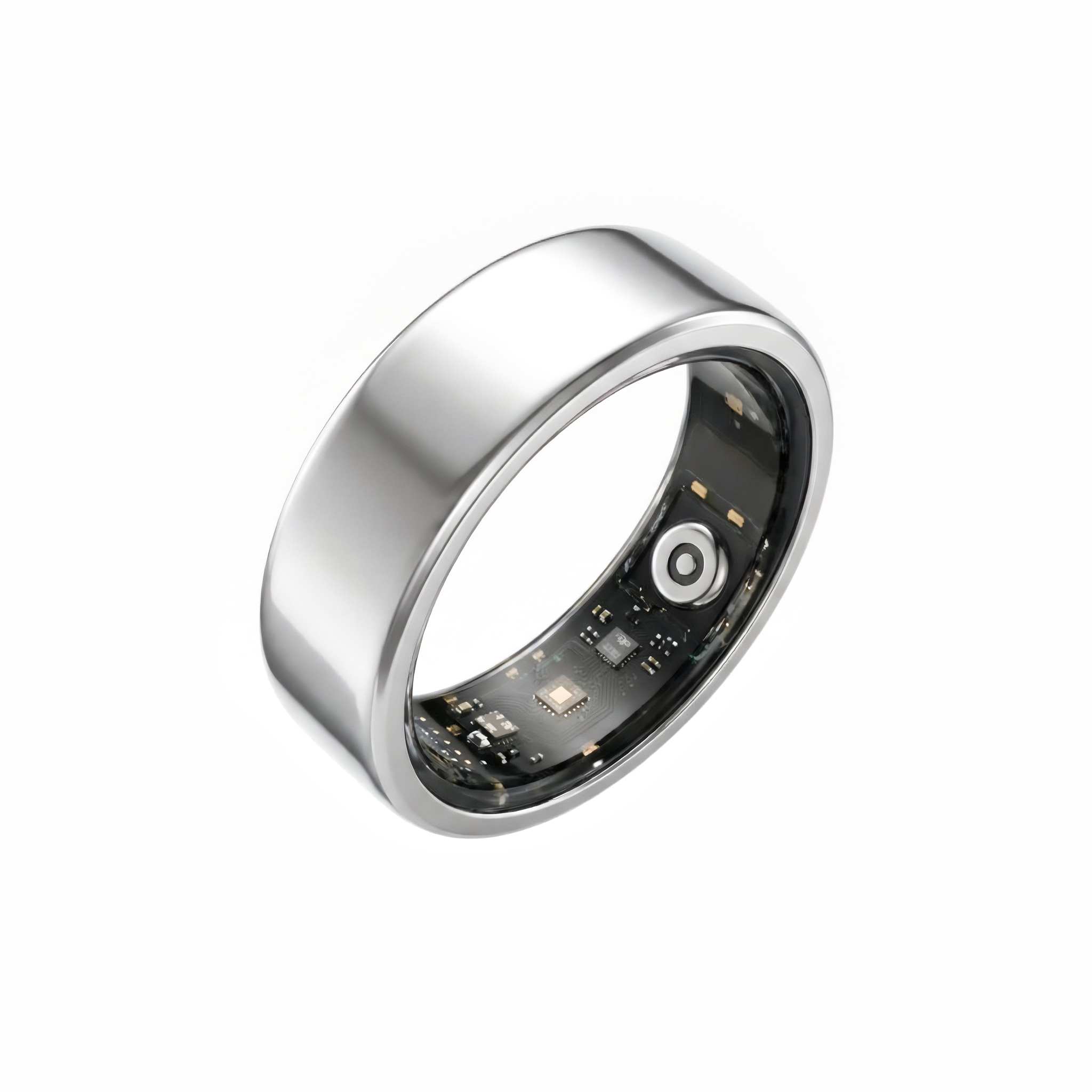 A polished smart ring on a light surface