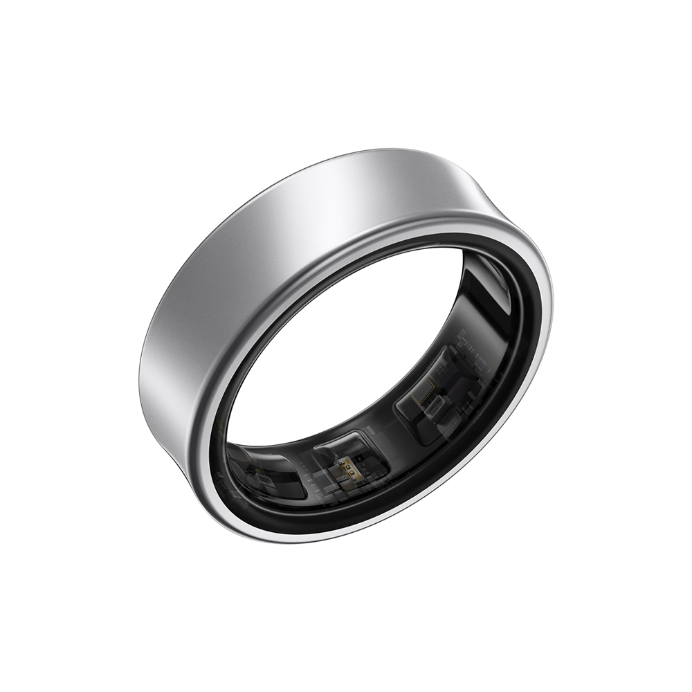 A polished smart ring on a light surface