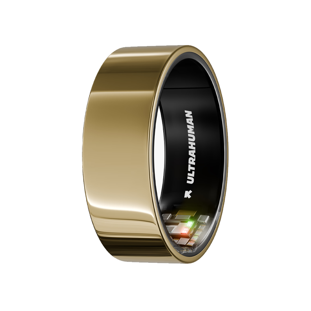 A polished smart ring on a light surface